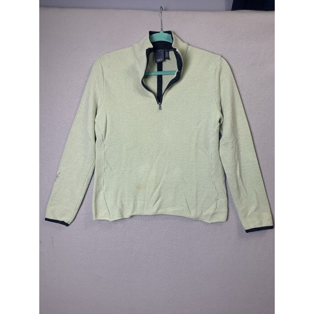 IBEX 1/4 Zip Womans Size Medium Green Superwash Merino Wool READ